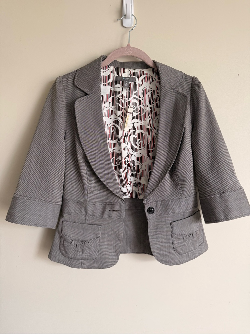 Apt. 9 Gray & Brown Short Sleeve Notch Lapel Blazer